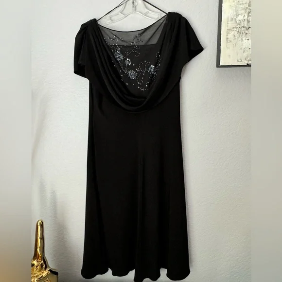 patra beaded dress Vintage Patra Beaded Black Iridescent Sequin Sheath Silk Cocktail Dress Size 12